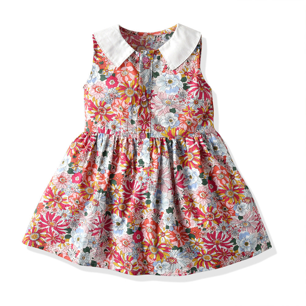 Lapel floral skirt girl dress Lapel floral skirt girl dress